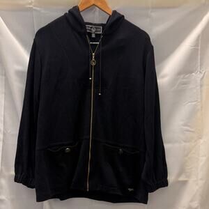 St John Sport by Marie Gray Black Knit Hooded Jacket with Gold Zipper XS Fall
